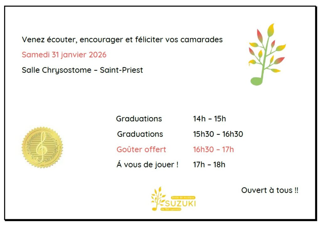 Dates et horaires des graduations janvier 2026